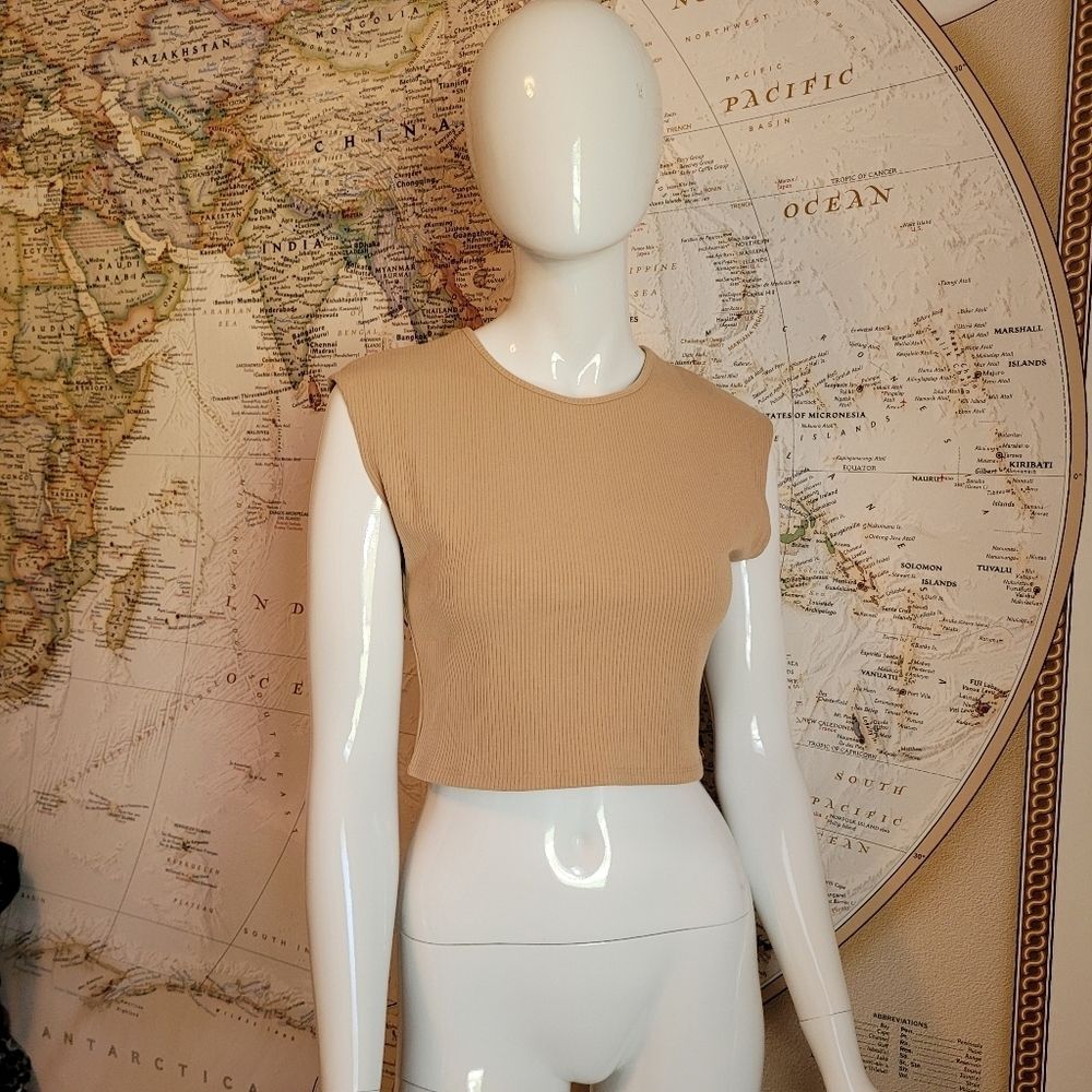 Popular 21 tan ribbed sleeveless crop top Y2K neutral minimalist indie sleeze L